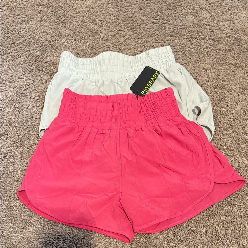 Women's Pink and Gray Running Shorts Set
